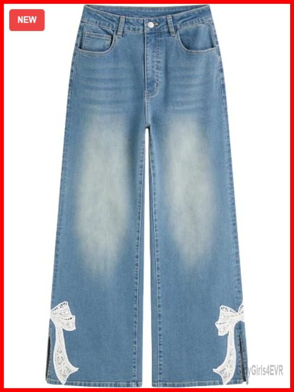 Baggy Wide Leg Bow Jeans Y2K Straight Leg Denim Pants with Pockets